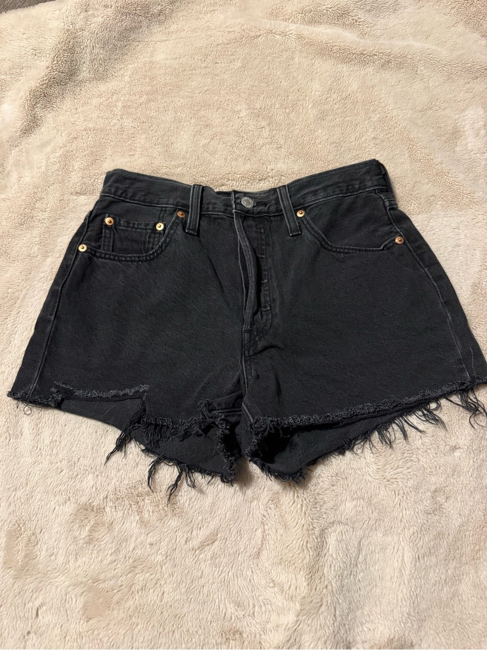 Levi's Black Distressed High-Rise Denim Shorts